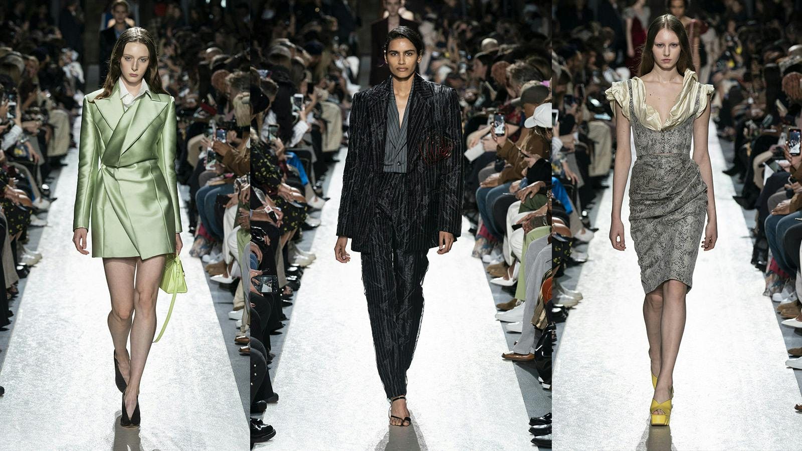 coat clothing apparel person human fashion runway crowd