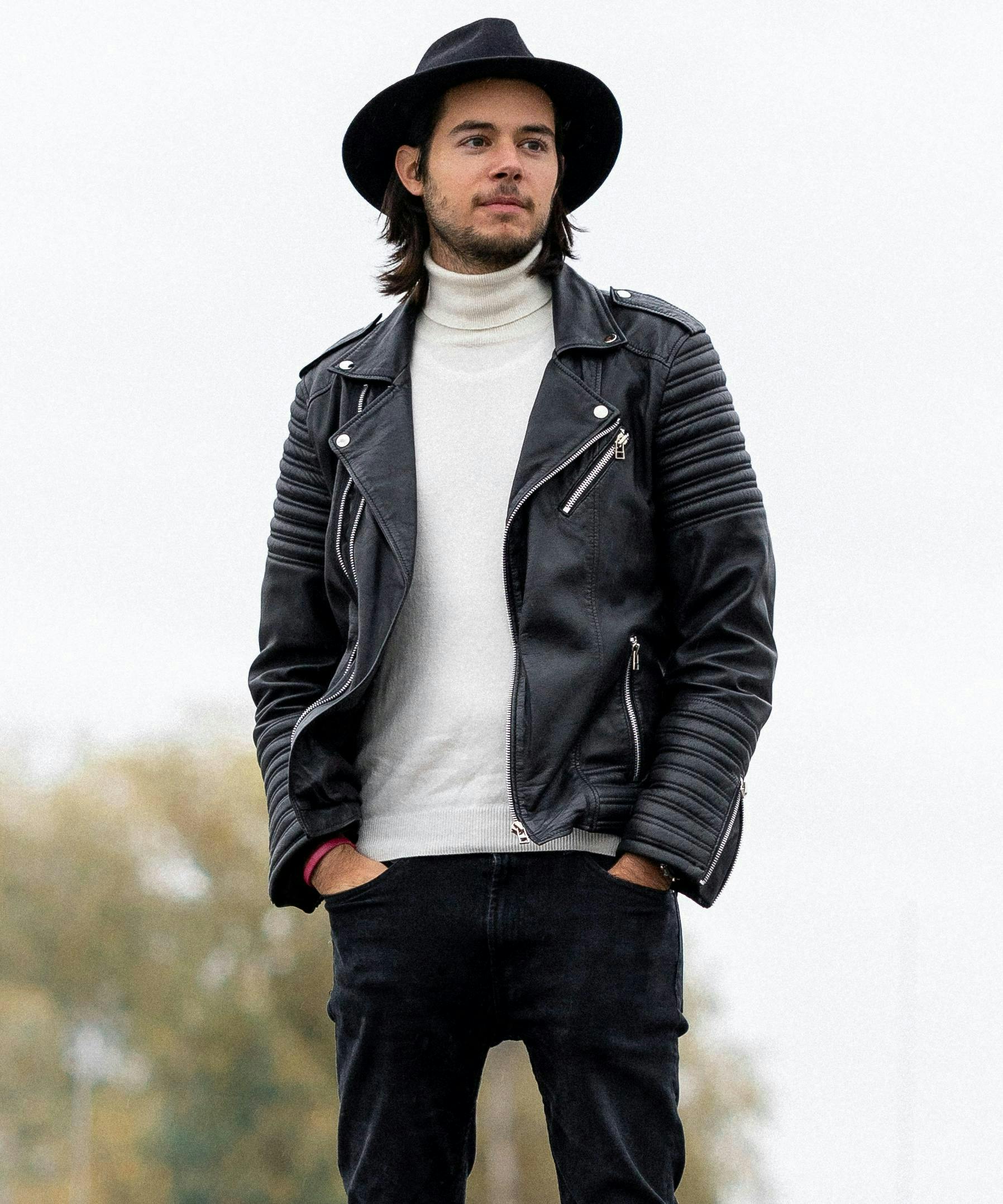 clothing apparel jacket coat sleeve person human long sleeve hat