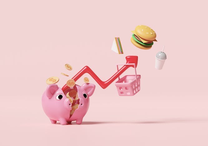 basket,arrow,pig,3d,high,revenue,price,raise,cash,plan,shopping,coins,investment,economy,analysis,graph,market,income,pink,financial,concept,icon,isolated,save,consume,inflation,dollar,cost of living,piggy,profit,render,broken,wallet,business,social,food,expensive,marketing,carts,money,report,analyst,growth,illustration,information,strategy,chart,economic,finance,statistics piggy bank