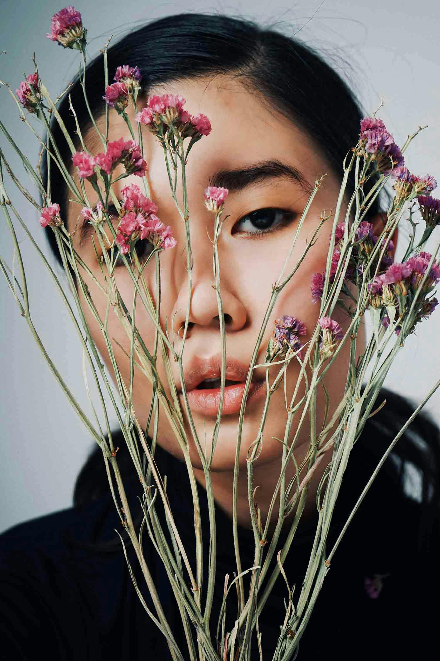 head person face photography portrait flower arrangement flower bouquet adult female woman