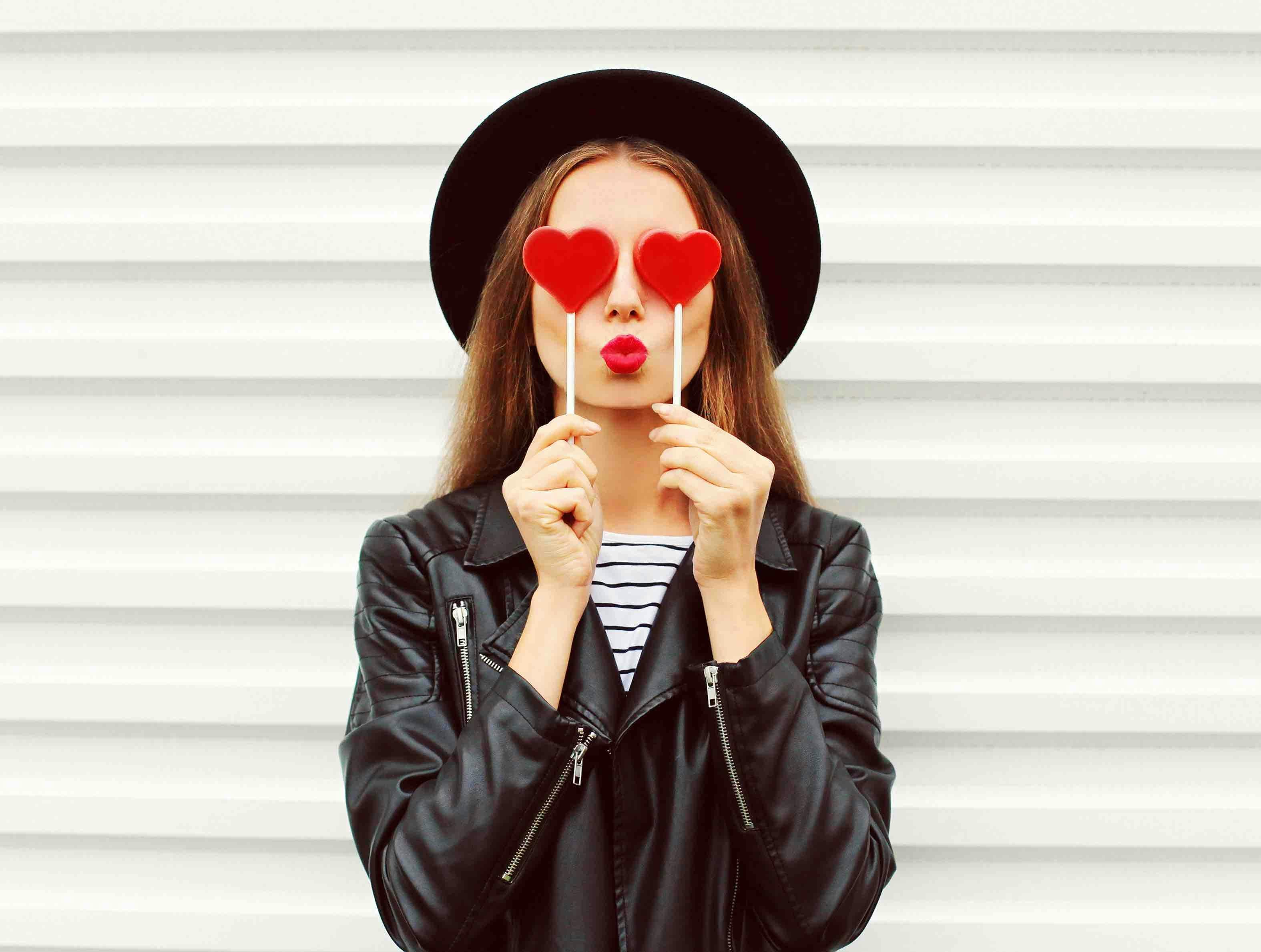 makeup,hands,caucasian,happy,kiss,youth,red,beautiful,trendy,model,female,day,valentines day,sunglasses,cheerful,girl,heart,blowing,person,style,love,woman,color,feminine,young,shaped,lollipop,lipstick,cute,eyes,summer,glasses,holding,modern,valentines,heart shaped,teenager,lovely,pretty,carefree,cool,portrait,stylish,face,lips,sweet,feelings,fun,posing,fashion coat jacket adult female person woman face head photography portrait