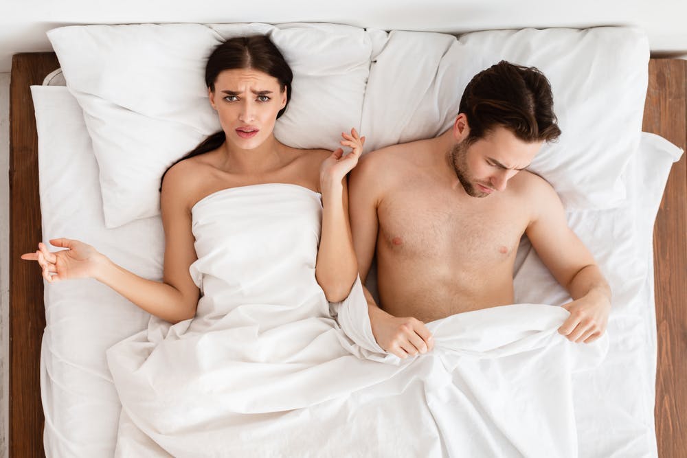 bed,erection,love,couple,woman,sexuality,young,boyfriend,caucasian,concept,impotent,guy,husband,two,libido,dysfunction,healthcare,interior,millennials,problem,white,marriage,impotence,man,female,relationship,stress,erectile,wife,dissatisfied,sex,diagnosis,lovers,bedroom,home,lifestyle,girlfriend,unhappy,partner,difficulties,background,person,impotency,indoor,adult,family,male,sexual blanket adult male man person face head