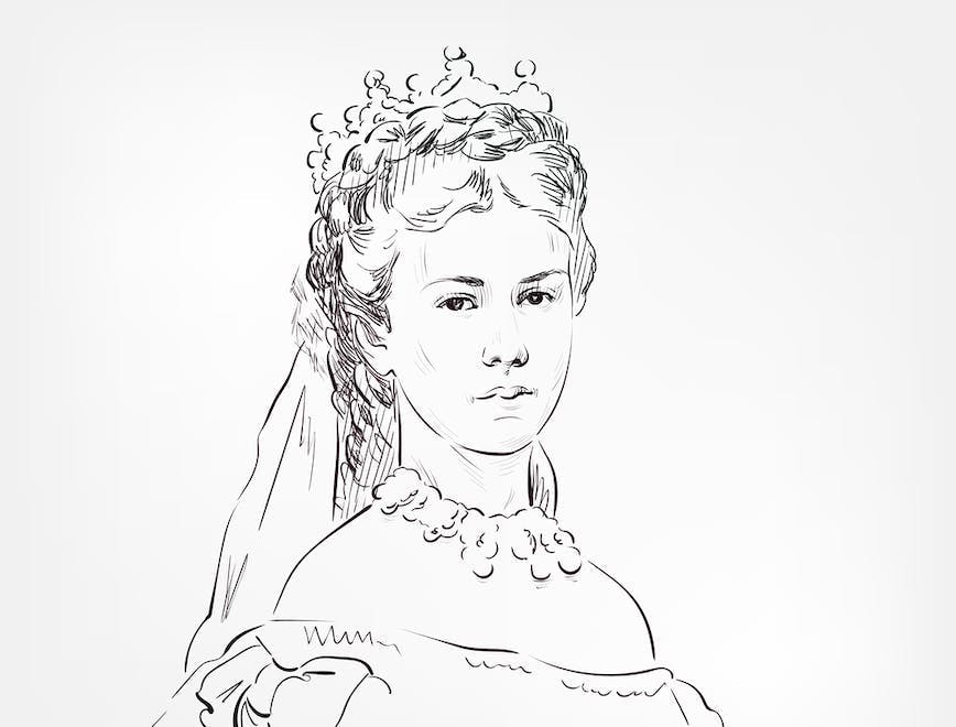 german,famous,elisabeth,isolated,sisi,illustration,vector,austria,history,sketch,empress,monarch art drawing person face head